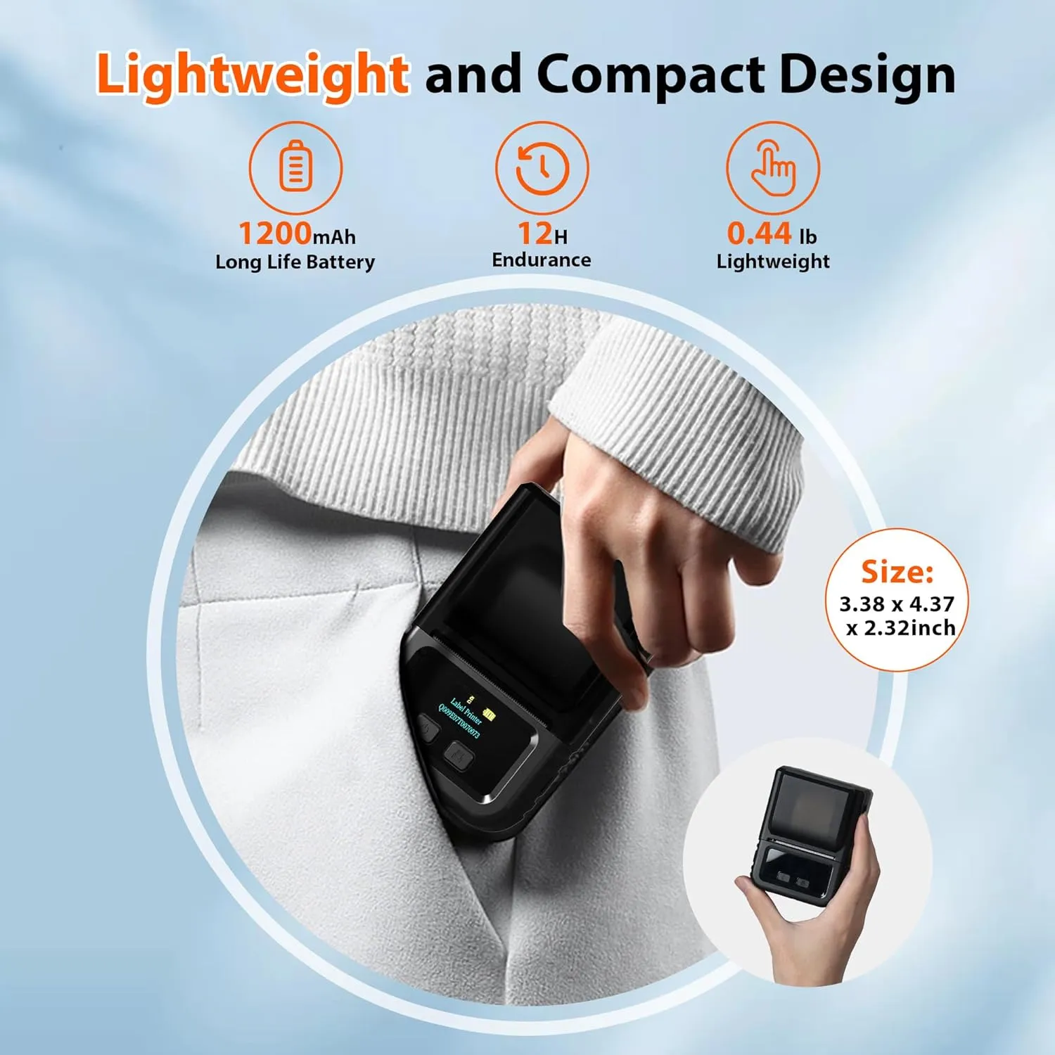 Phomemo M120 Label Maker Machine with Tape, 2 Inch Thermal Label Printer for Small Bussiness, Office, Home, Barcode, Address, Logo, Clothing, Sticker Printer for Phone & PC, with 1Roll Label, Black