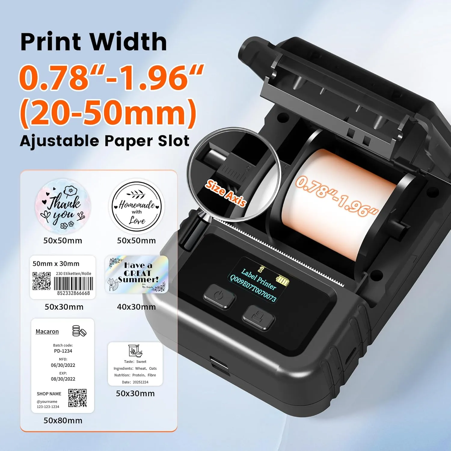 Phomemo M120 Label Maker Machine with Tape, 2 Inch Thermal Label Printer for Small Bussiness, Office, Home, Barcode, Address, Logo, Clothing, Sticker Printer for Phone & PC, with 1Roll Label, Black