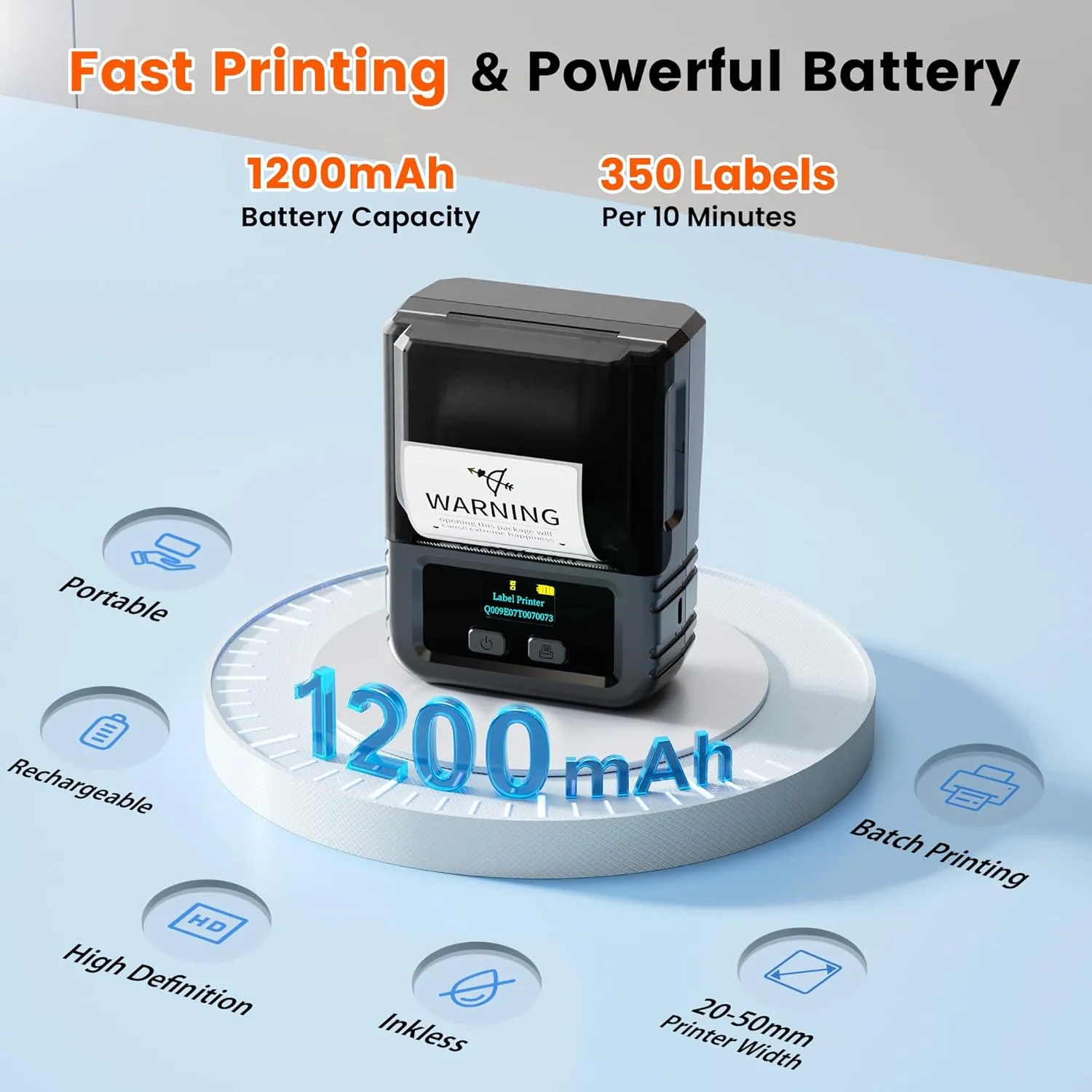 Phomemo M120 Label Maker Machine with Tape, 2 Inch Thermal Label Printer for Small Bussiness, Office, Home, Barcode, Address, Logo, Clothing, Sticker Printer for Phone & PC, with 1Roll Label, Black