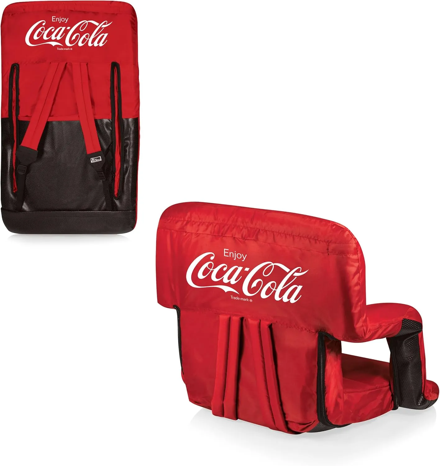PICNIC TIME Coca-Cola Enjoy Coke Ventura Reclining Stadium Seat with Back Support, Bleacher Seat, Beach Floor Chair, (Red)