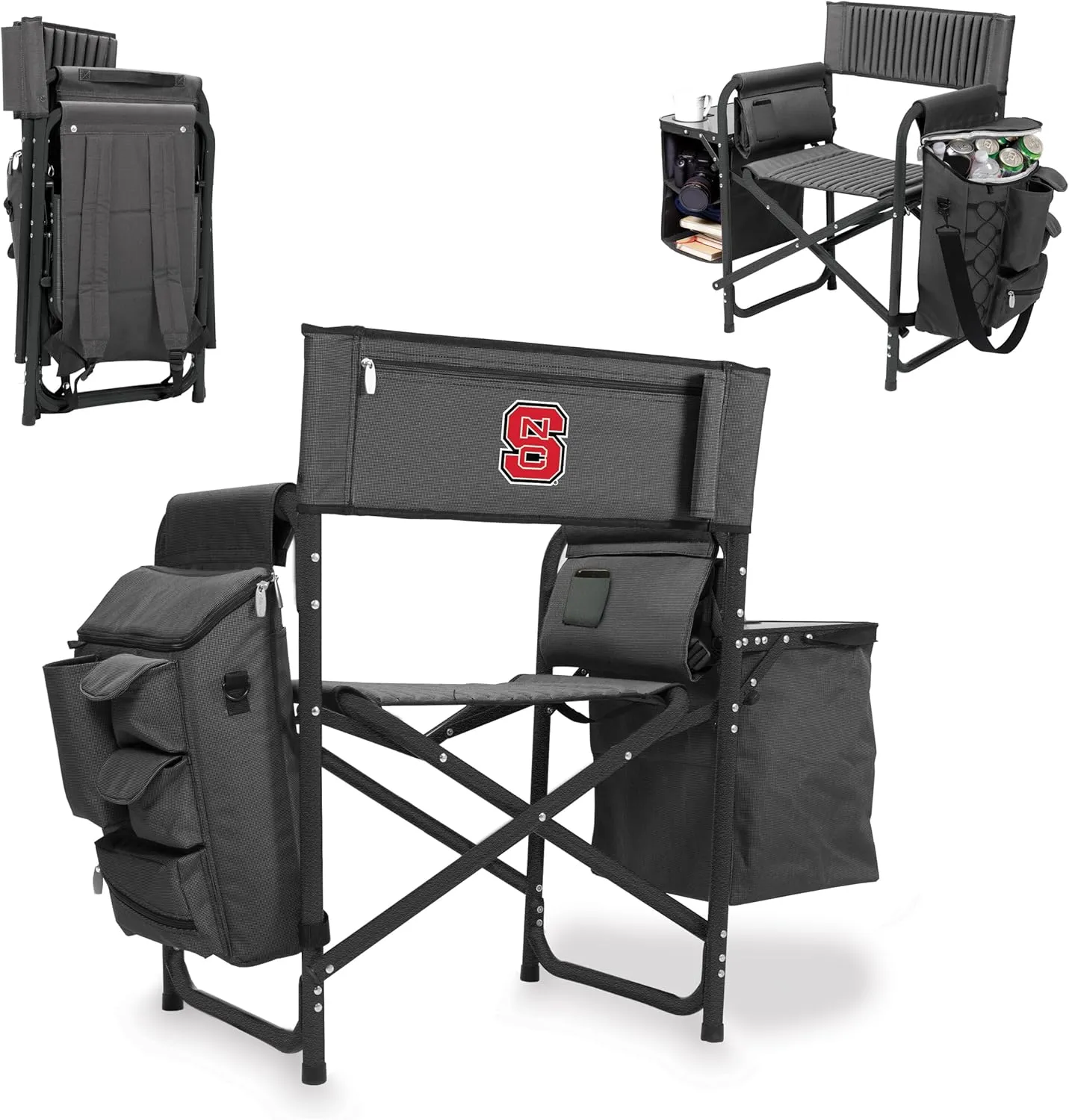 PICNIC TIME NCAA NC State Wolfpack Fusion Camping Chair with Side Table and Soft Cooler - Beach Chair for Adults - Lawn Chair