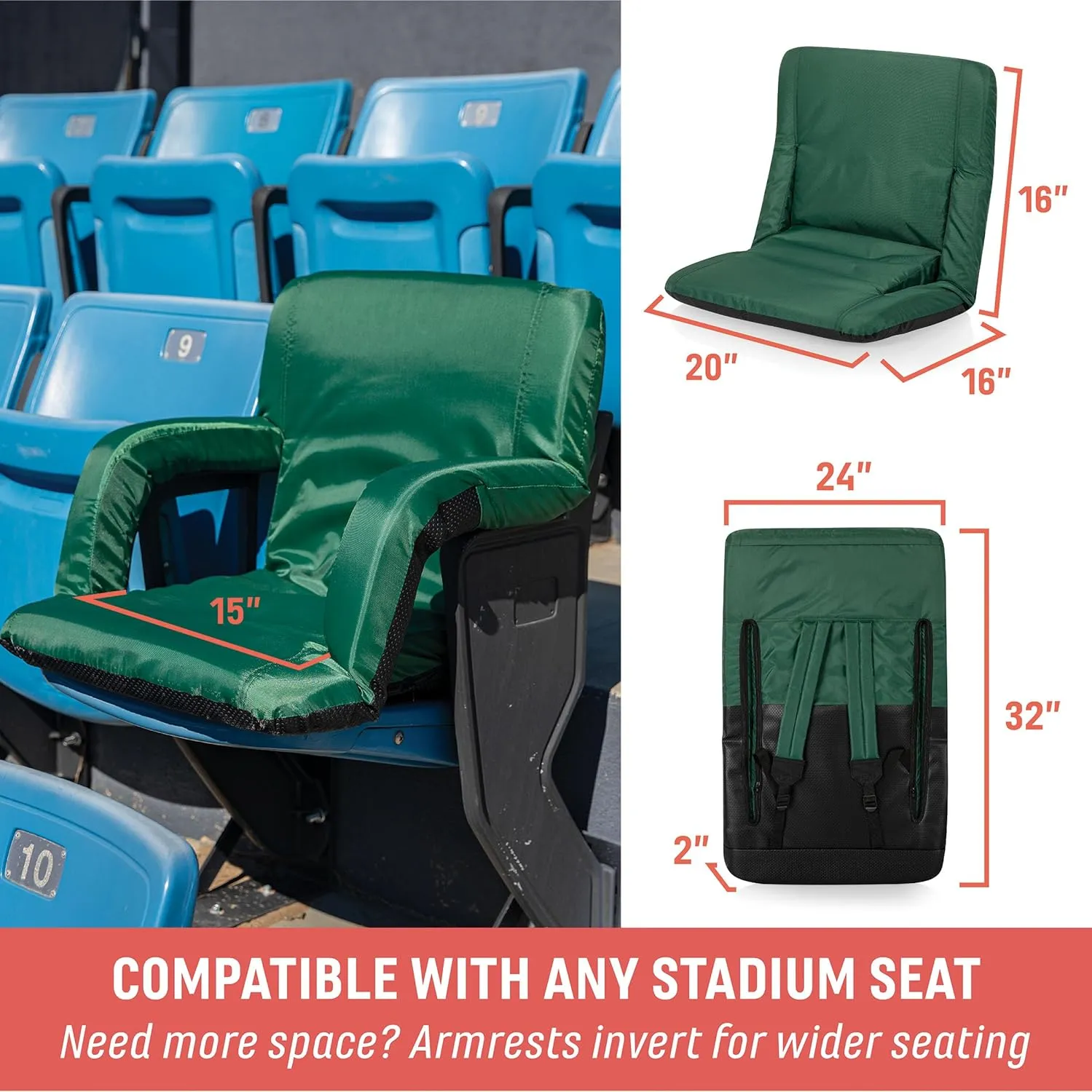 PICNIC TIME ONIVA - a Brand Ventura Reclining Stadium Seat with Back Support - Bleacher Seat - Beach Floor Chair, (Navy Blue)