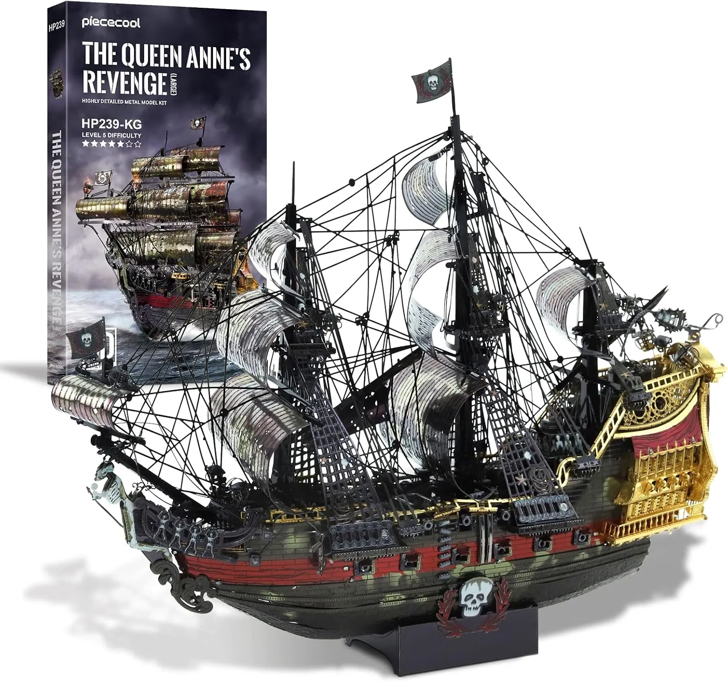 Piececool 3D Metal Puzzles for Adults, The Queen Anne's Revenge Pirate Ship Model Kits, 3D Watercraft Model Building Kit, DIY Craft Kits Difficult 3D Puzzles for Family Time