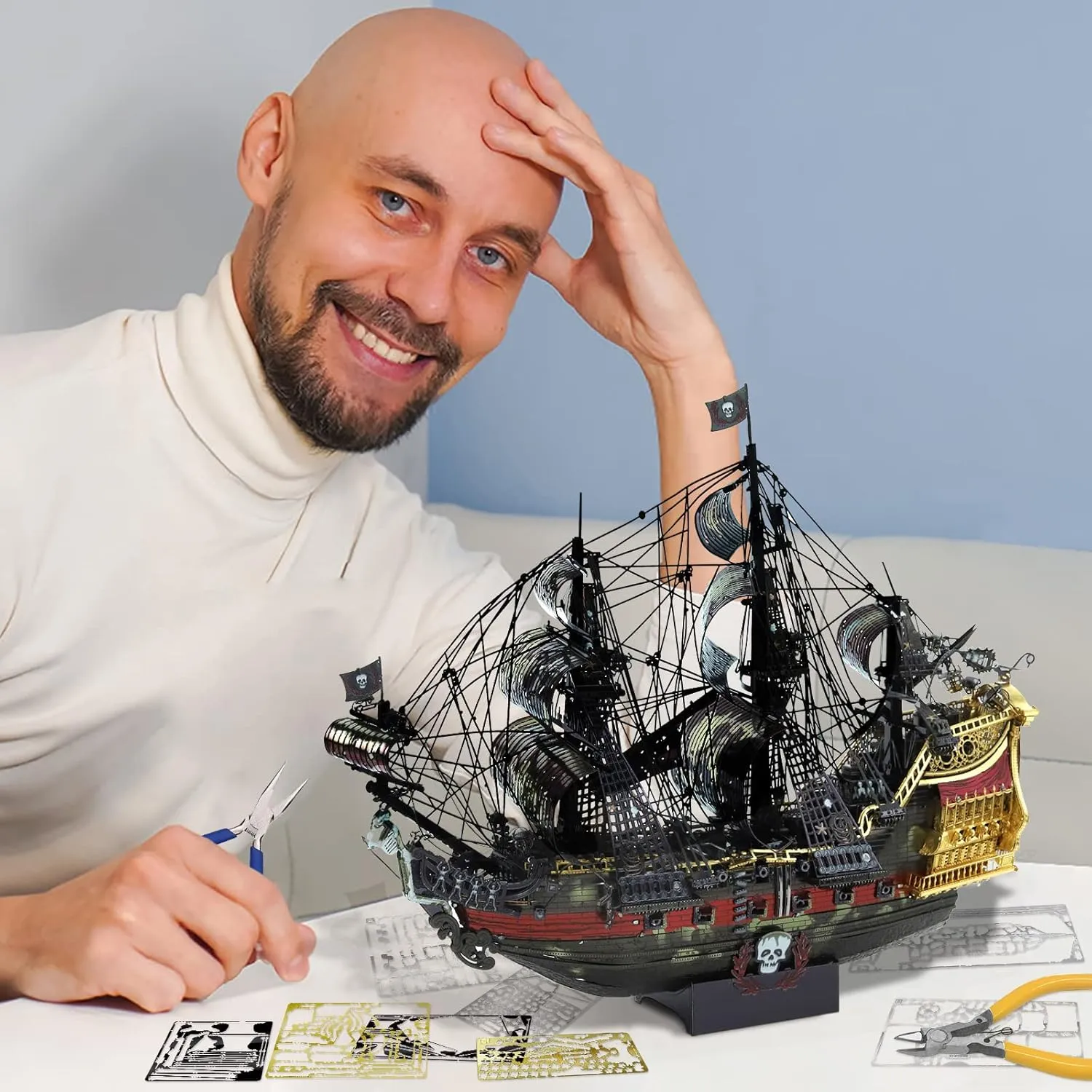 Piececool 3D Metal Puzzles for Adults, The Queen Anne's Revenge Pirate Ship Model Kits, 3D Watercraft Model Building Kit, DIY Craft Kits Difficult 3D Puzzles for Family Time