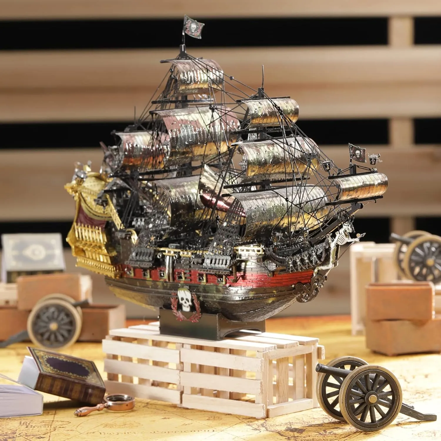 Piececool 3D Metal Puzzles for Adults, The Queen Anne's Revenge Pirate Ship Model Kits, 3D Watercraft Model Building Kit, DIY Craft Kits Difficult 3D Puzzles for Family Time