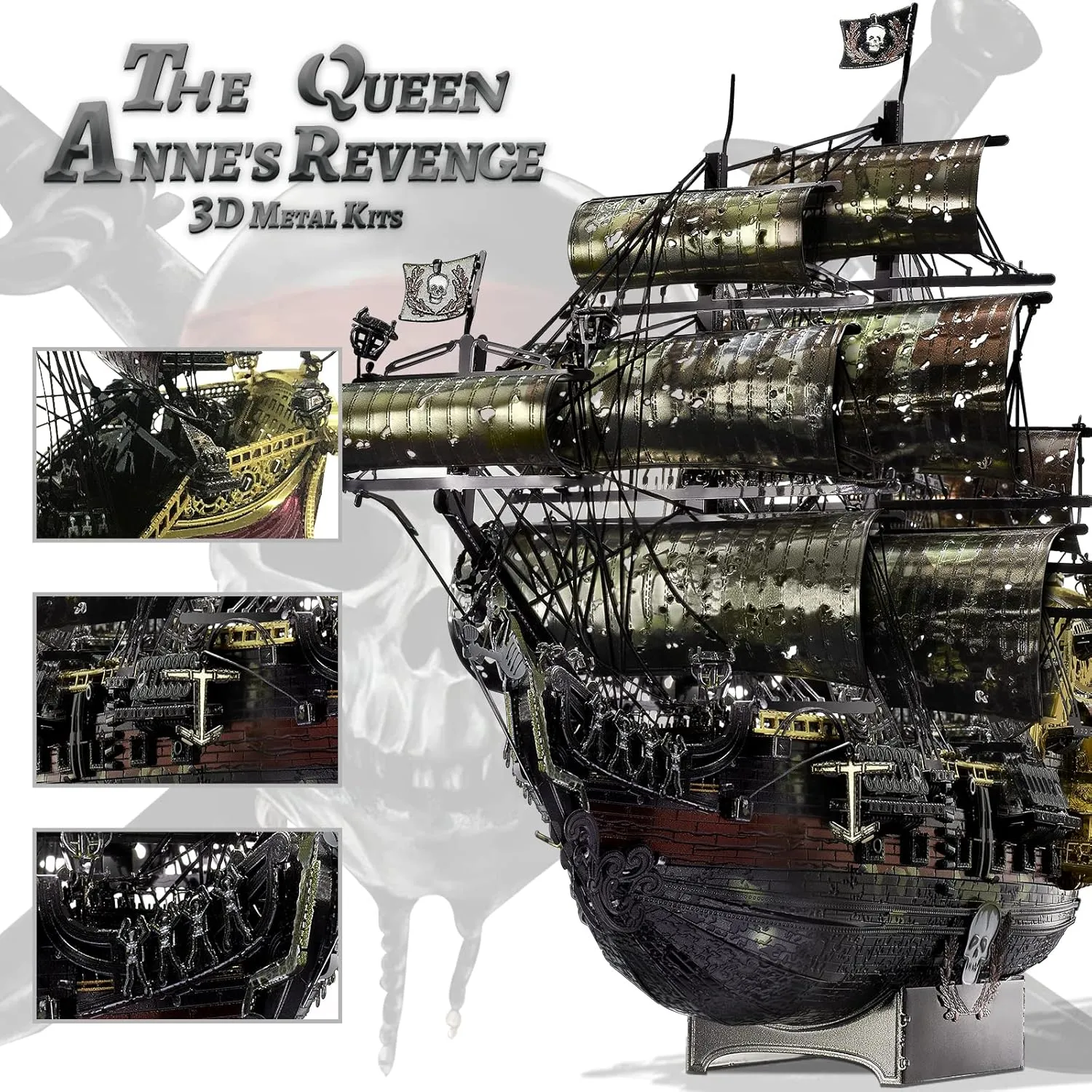 Piececool 3D Metal Puzzles for Adults, The Queen Anne's Revenge Pirate Ship Model Kits, 3D Watercraft Model Building Kit, DIY Craft Kits Difficult 3D Puzzles for Family Time