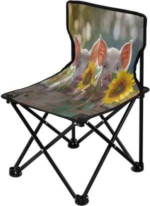 Pig Sunflower Portable Outdoor Folding Chair Anti-Slip Padded Oxford Cloth Stool Camping Chair Small for Beach Hiking Fishing Gardening Quad Camp Chair