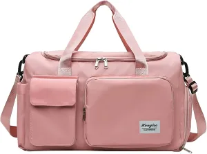 Pink Gym Bag with Shoes Compartment,28L Travel Duffel Bags,Overnight Bag for Sports Workout Travel Yoga