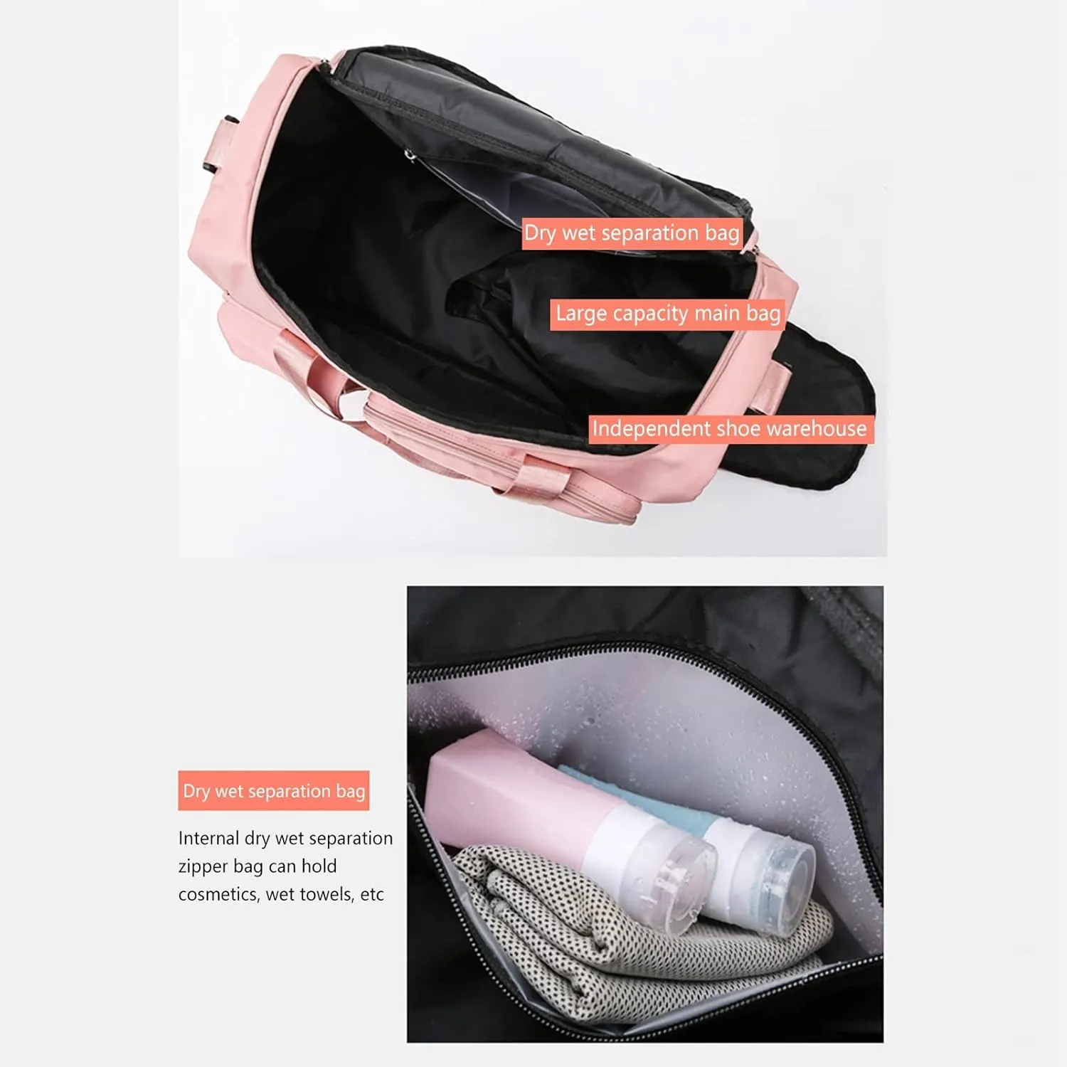Pink Gym Bag with Shoes Compartment,28L Travel Duffel Bags,Overnight Bag for Sports Workout Travel Yoga