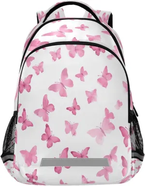 Pink Watercolor Butterflies Design Waterproof Backpack - Casual Outdoor Sports Daypack with Ergonomic Shoulder Straps#115