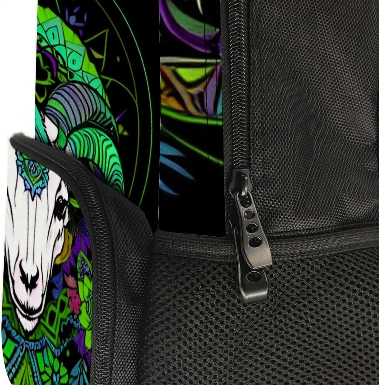 Polyester Daypack Backpack for Climbing Outdoors Running - Big Capacity Multipurpose Anti-Theft Bookbag, Psychedelic Goat Skull Art Travel Hiking & Camping Rucksack