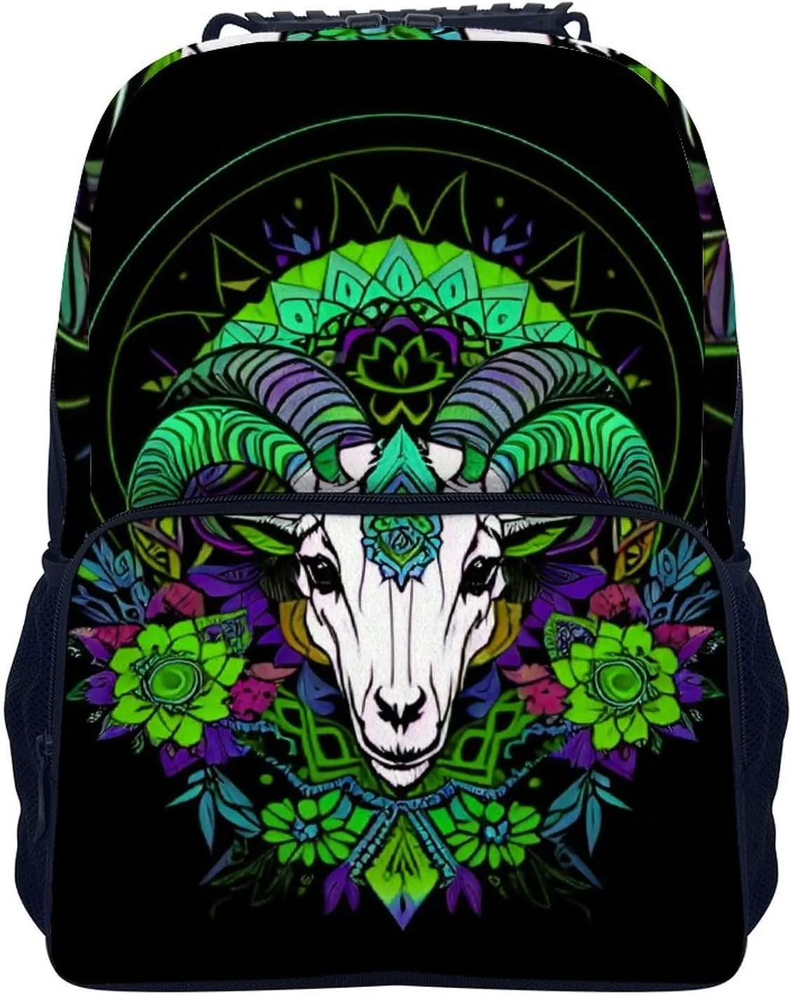 Polyester Daypack Backpack for Climbing Outdoors Running - Big Capacity Multipurpose Anti-Theft Bookbag, Psychedelic Goat Skull Art Travel Hiking & Camping Rucksack