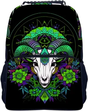 Polyester Daypack Backpack for Climbing Outdoors Running - Big Capacity Multipurpose Anti-Theft Bookbag, Psychedelic Goat Skull Art Travel Hiking & Camping Rucksack
