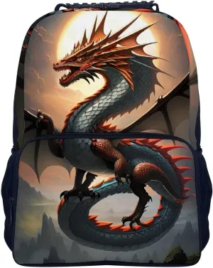 Polyester Daypack Backpack for Sports Travel Running - Big Capacity Anti-Theft Multipurpose Carry On Bag, Majestic Dragon Fantasy Art Laptop Book Bag Rucksack