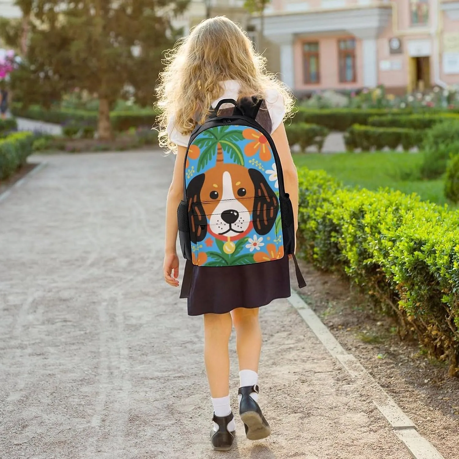 Polyester Daypack Backpack for Trekking Picnic Walking Cycling - Large Capacity Anti-Theft Multipurpose Shoulder Bag, Hawaiian Flowers Floral Dog Art Casual Daypack