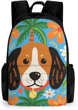 Polyester Daypack Backpack for Trekking Picnic Walking Cycling - Large Capacity Anti-Theft Multipurpose Shoulder Bag, Hawaiian Flowers Floral Dog Art Casual Daypack
