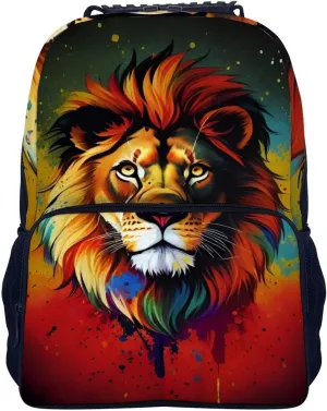 Polyester Daypack Backpack for Trekking Picnic Walking Cycling - Large Capacity Anti-Theft Multipurpose Shoulder Bag, Lion Splatter Painting Casual Daypack