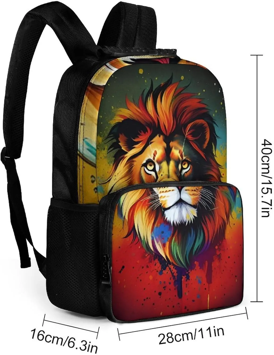Polyester Daypack Backpack for Trekking Picnic Walking Cycling - Large Capacity Anti-Theft Multipurpose Shoulder Bag, Lion Splatter Painting Casual Daypack