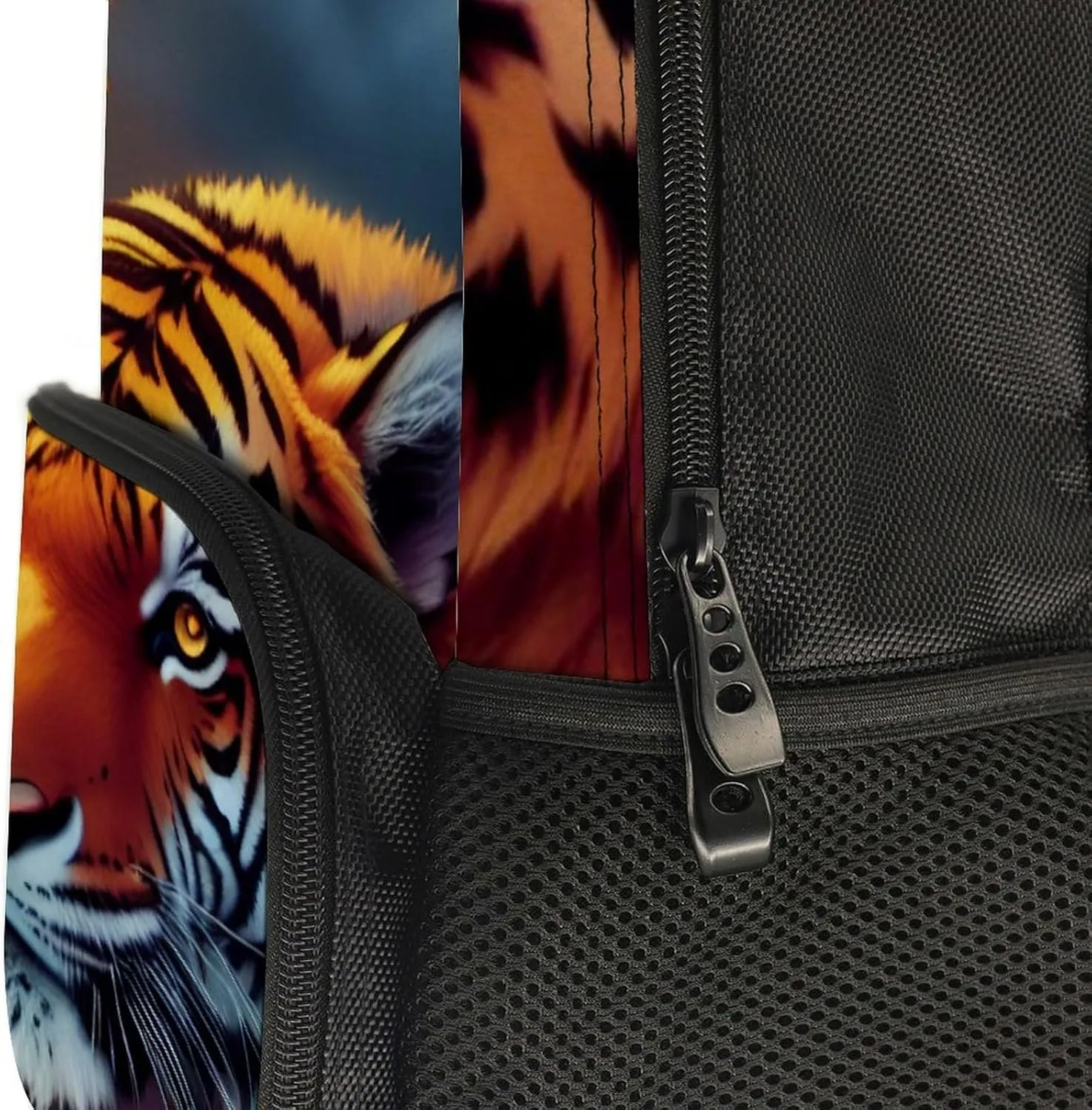 Polyester Daypack for Hiking Work Running - Big Capacity Anti-Theft Multipurpose Shoulder Bag, Wild And Angry Tiger Fire Flame Brave Mammal King Roar Art Travel and Sport Backpack Rucksack
