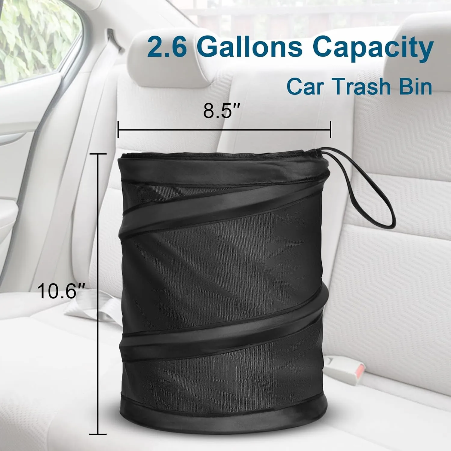 Pop-up Car Trash Can, 2 Packs Medium-Sized Collapsible Garbage Can with Elastic Band Hanging, Double-Layer Washable Vehicle Waste Basket Bin