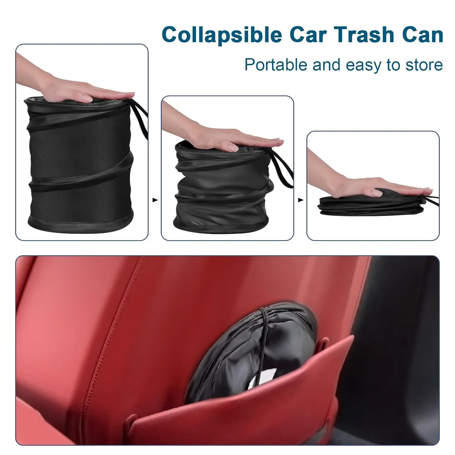 Pop-up Car Trash Can, 2 Packs Medium-Sized Collapsible Garbage Can with Elastic Band Hanging, Double-Layer Washable Vehicle Waste Basket Bin