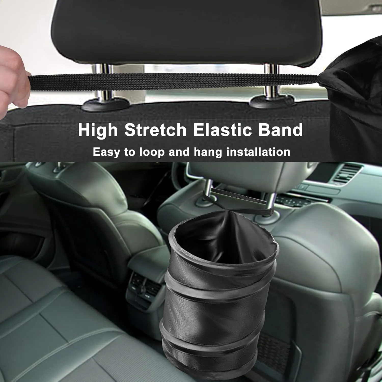 Pop-up Car Trash Can, 2 Packs Medium-Sized Collapsible Garbage Can with Elastic Band Hanging, Double-Layer Washable Vehicle Waste Basket Bin