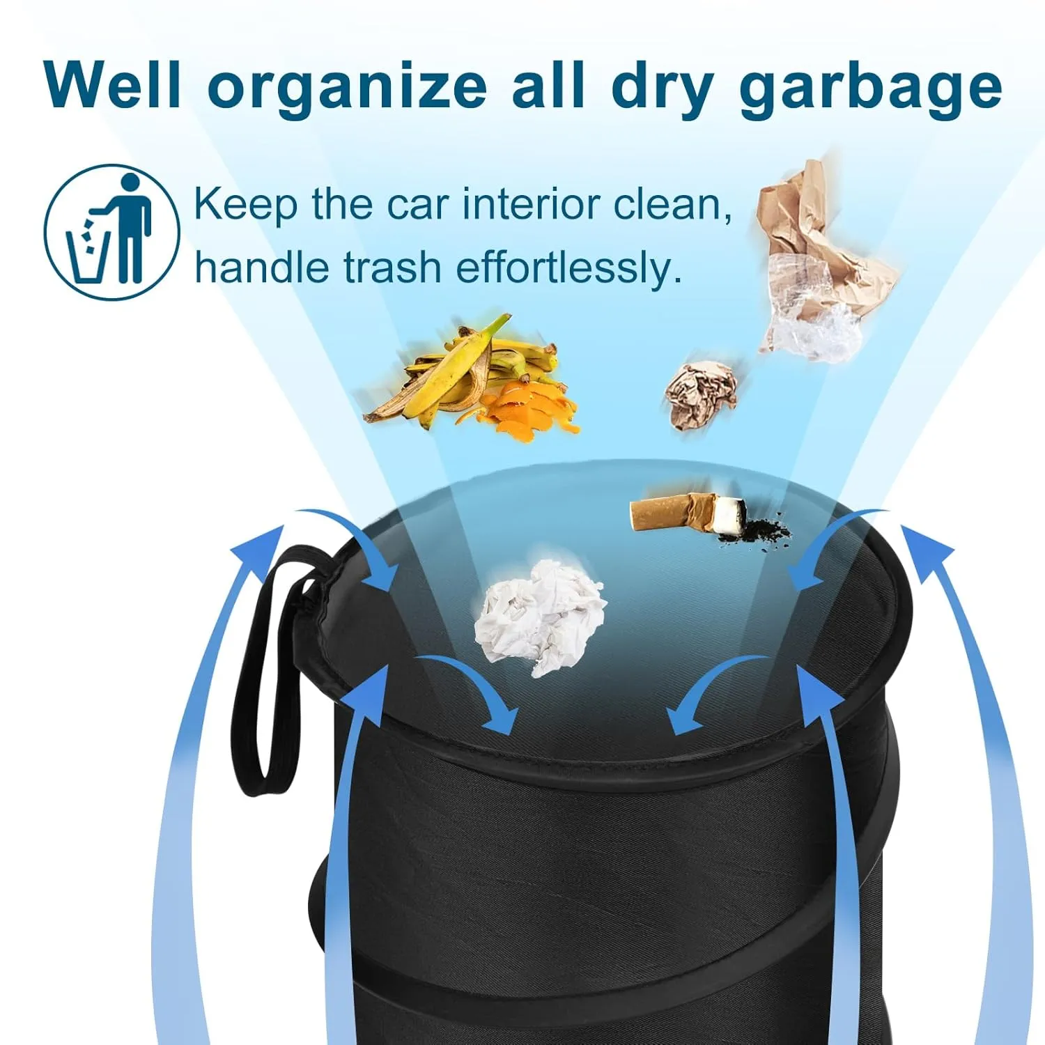 Pop-up Car Trash Can, 2 Packs Medium-Sized Collapsible Garbage Can with Elastic Band Hanging, Double-Layer Washable Vehicle Waste Basket Bin