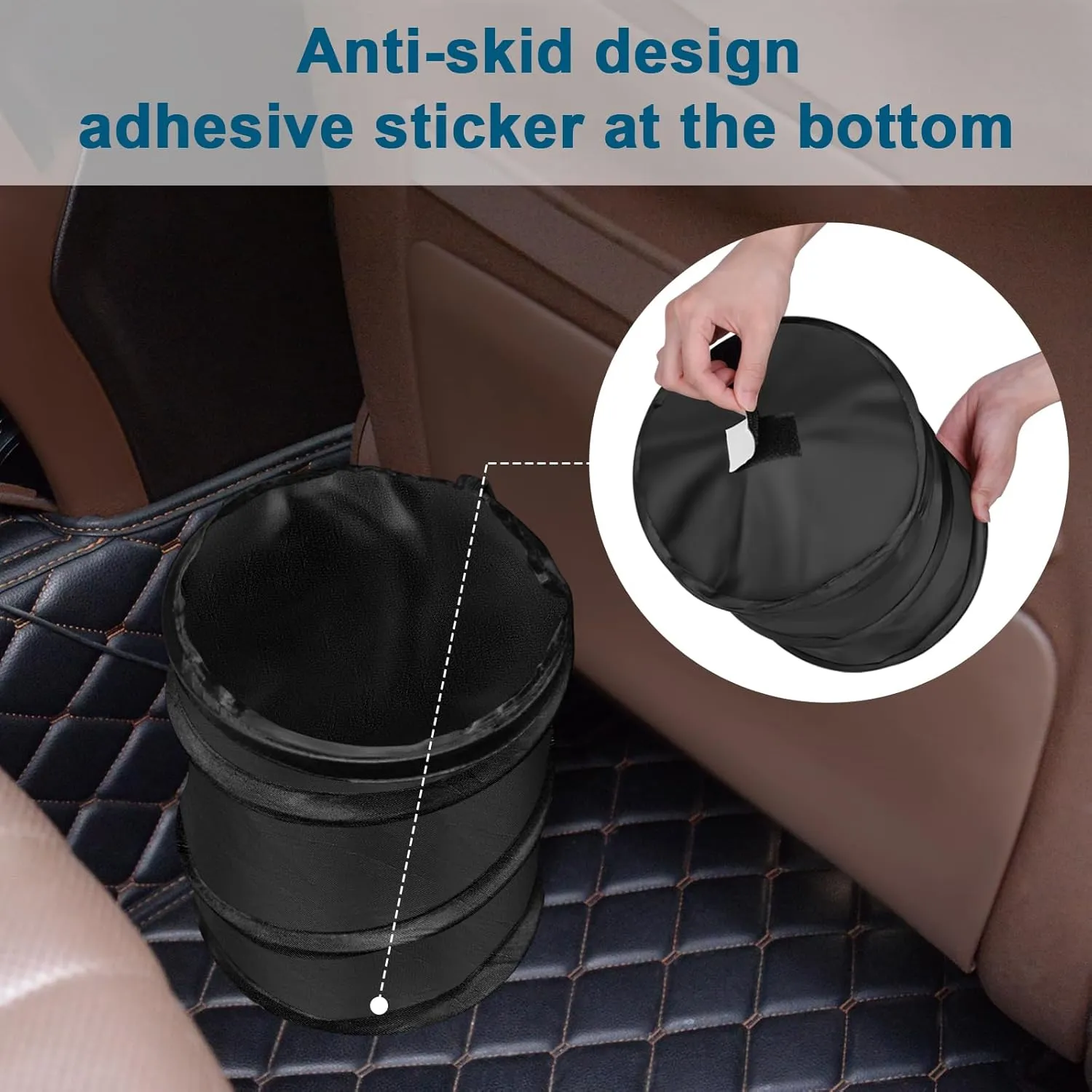 Pop-up Car Trash Can, 2 Packs Medium-Sized Collapsible Garbage Can with Elastic Band Hanging, Double-Layer Washable Vehicle Waste Basket Bin