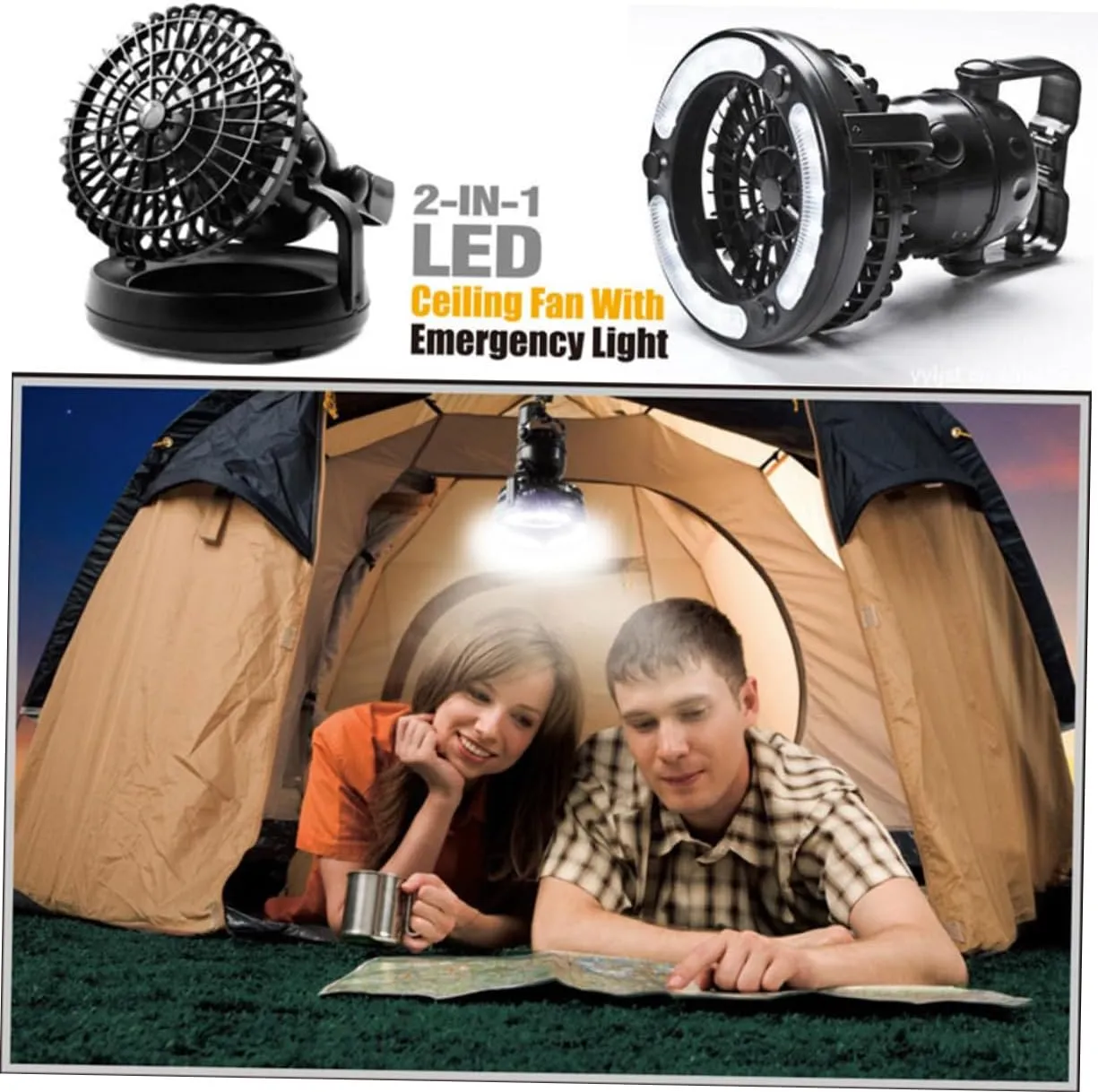 POPETPOP 2sets Rechargeable Camp Light Camping Lantern Ceiling Fan Led Tent Light Fan for Outdoor Adventures 2pcs*2