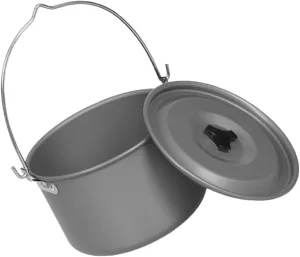 POPETPOP Aluminum Camping Pot Set with Lid Portable Cookware for Outdoor Cooking Hiking Picnics Campfires Lightweight Durable Design for People Deep Gray