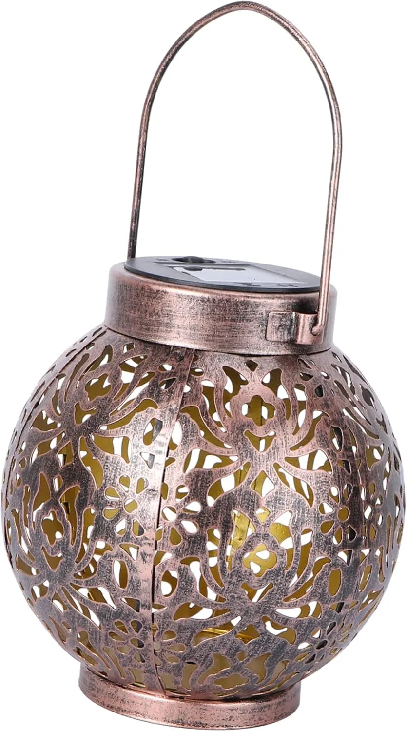 POPETPOP Elegant Iron Lantern Led Solar-Powered Outdoor Garden Light for Patio Yard Deck