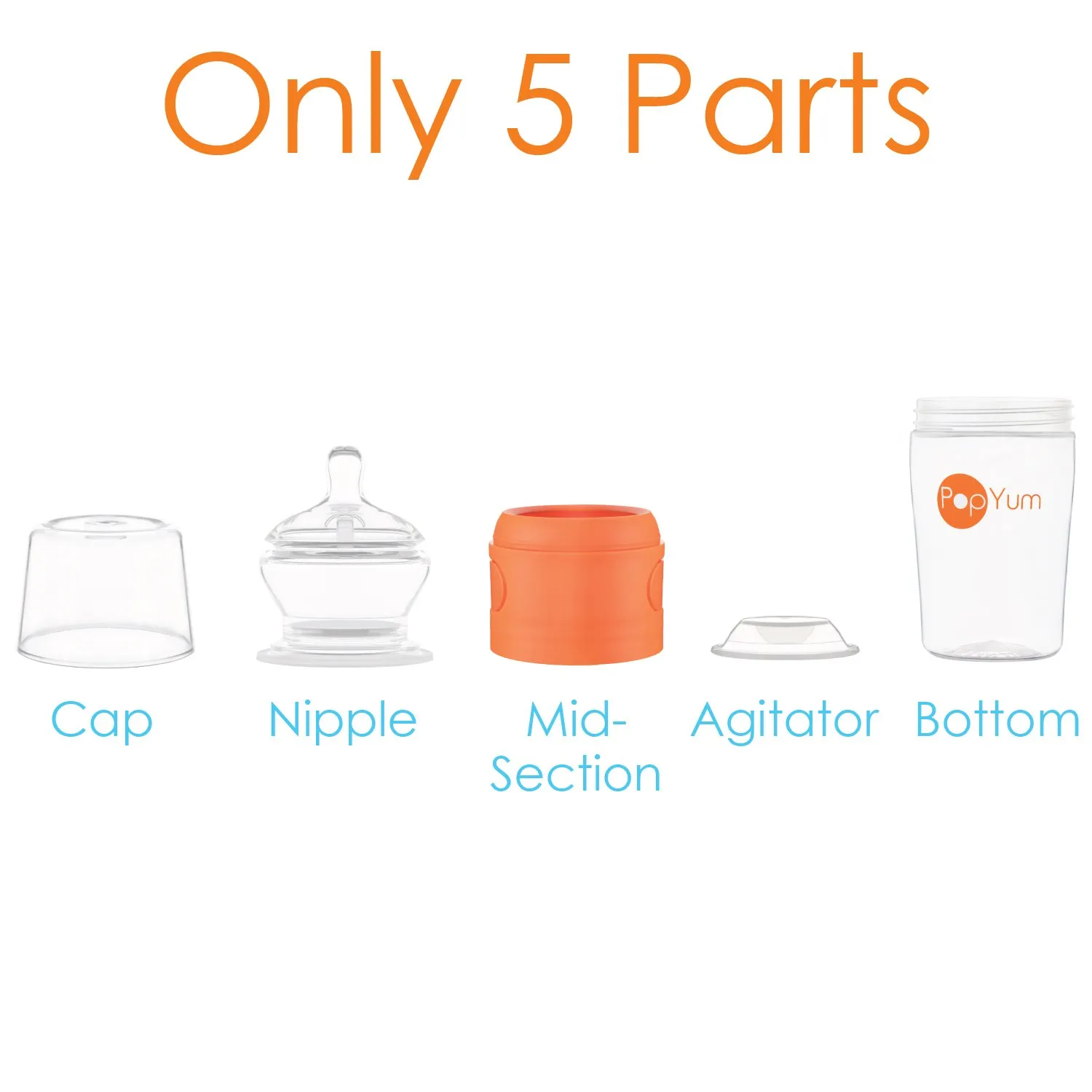 PopYum 9 oz Orange Anti-Colic Formula Making/Mixing/Dispenser Baby Bottles, 3-Pack with #2 Medium Flow Nipples, 260 ml, BPA-Free, Natural Latch