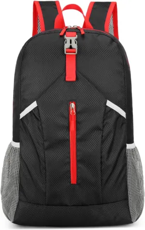 PORRASSO Hiking Backpack Foldable Daypack 21L Rucksack Lightweight Waterproof Backpack for Women Men Trekking Cycling Climbing Outdoor Sports Black