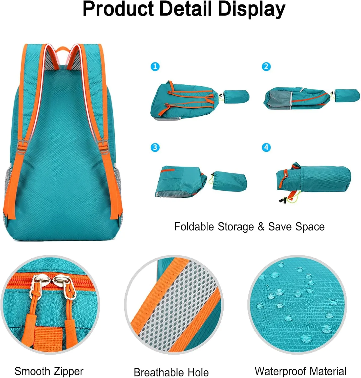 PORRASSO Hiking Backpack Foldable Daypack 21L Rucksack Lightweight Waterproof Backpack for Women Men Trekking Cycling Climbing Outdoor Sports Black