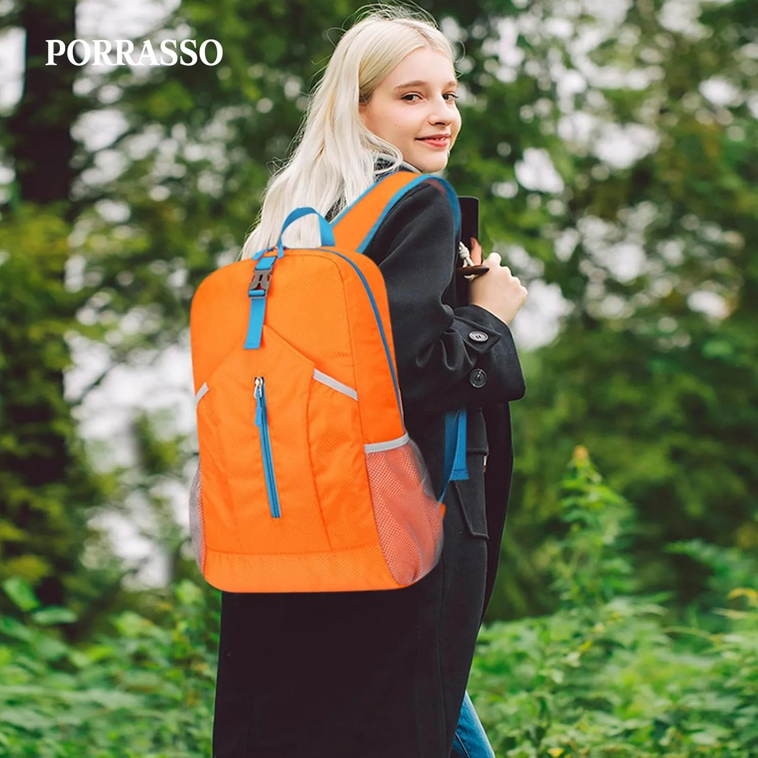 PORRASSO Hiking Backpack Foldable Daypack 21L Rucksack Lightweight Waterproof Backpack for Women Men Trekking Cycling Climbing Outdoor Sports Orange