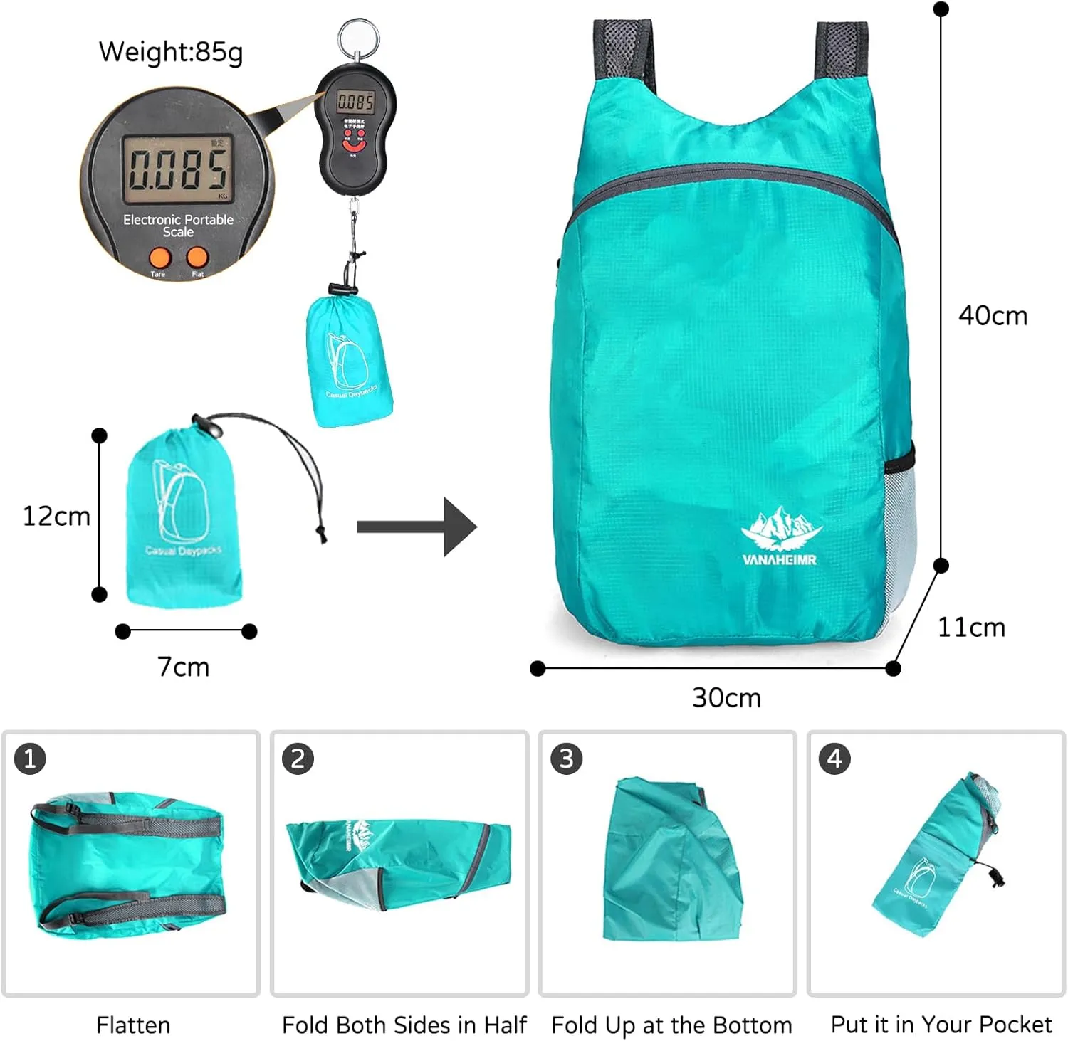 PORRASSO Hiking Backpack Lightweight Waterproof Daypack 20L Foldable Rucksack Backpack for Women Men Camping Trekking Cycling Climbing Outdoor Sports Black Grey