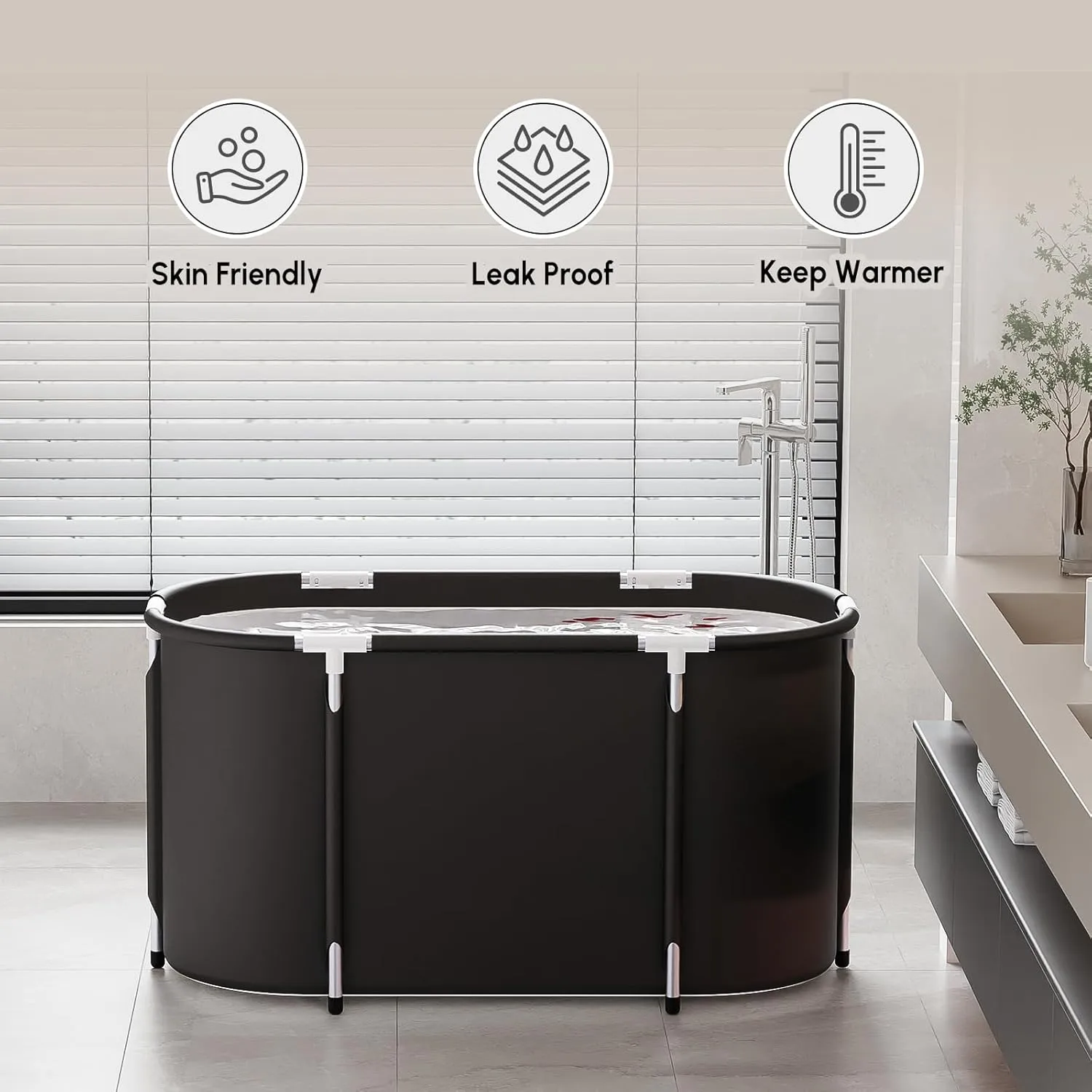 Portable Bathtub for Adults Soaking Tub Collapsible Bathtub with Storage Bag, Suitable for Hot Bath Ice Bath (Black)