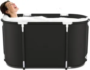 Portable Bathtub for Adults Soaking Tub Collapsible Bathtub with Storage Bag, Suitable for Hot Bath Ice Bath (Black)