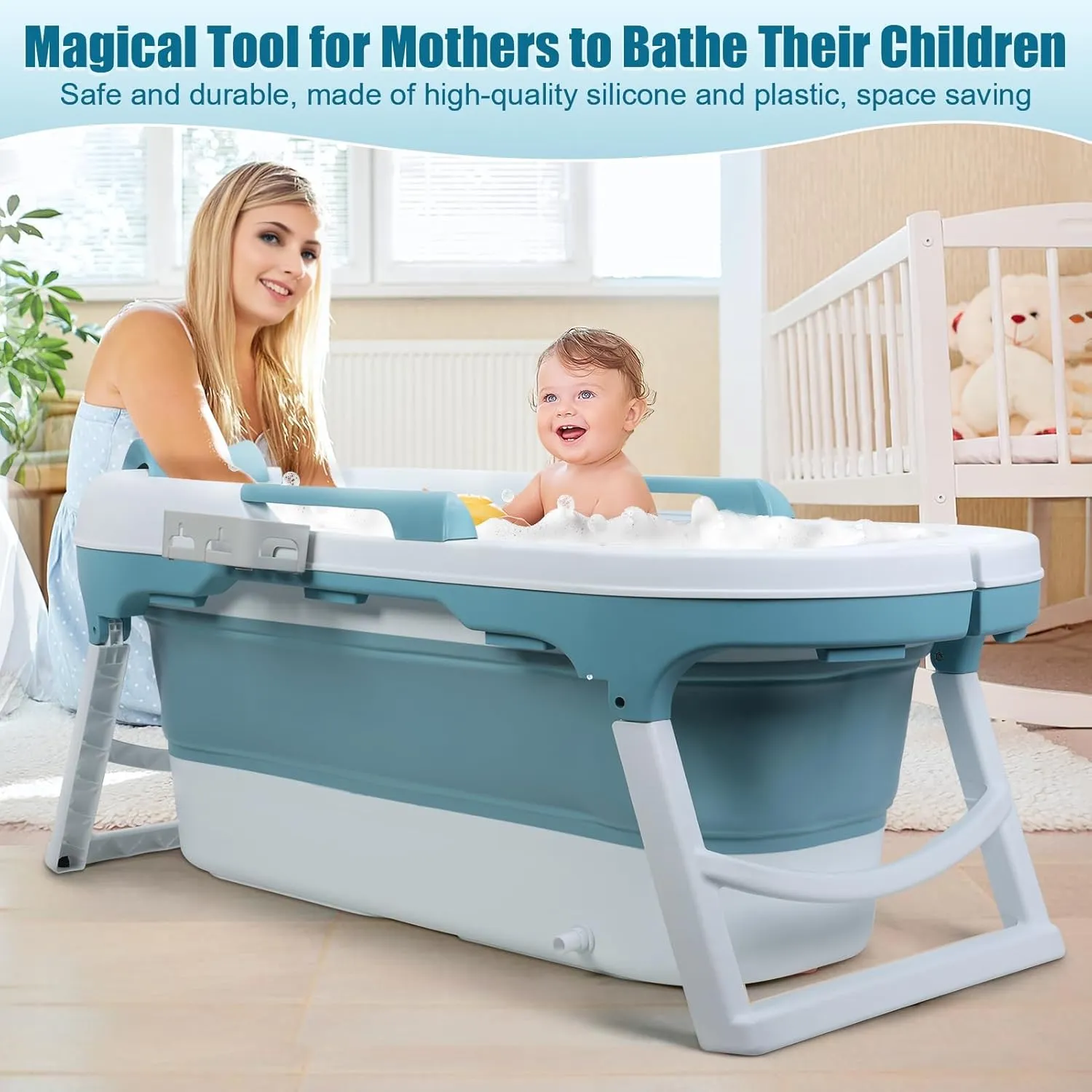 Portable Bathtub Portable Bath Tubs Adult, Large Collapsible Bathtub for Shower, Ice Bath, Soaking Tub, Freestanding Bathtubs with Massage Board, Portable Camping Shower Blue Blue