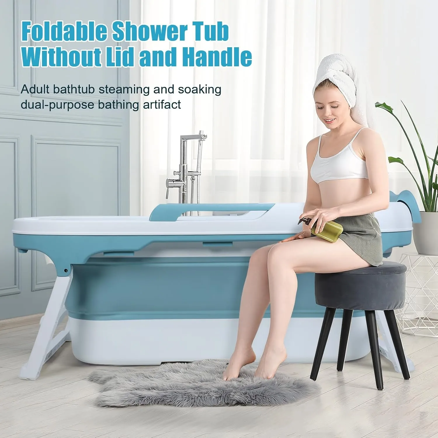 Portable Bathtub Portable Bath Tubs Adult, Large Collapsible Bathtub for Shower, Ice Bath, Soaking Tub, Freestanding Bathtubs with Massage Board, Portable Camping Shower Blue Blue