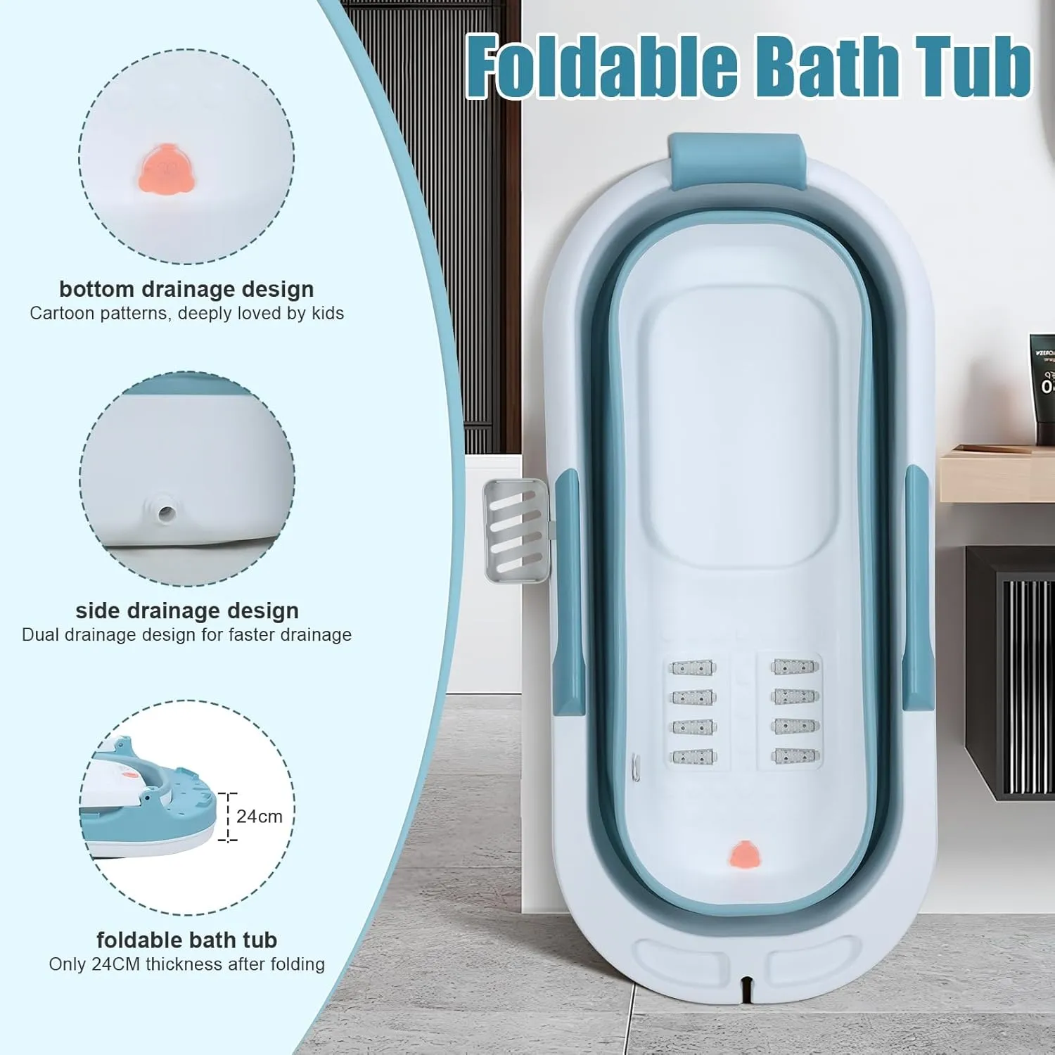 Portable Bathtub Portable Bath Tubs Adult, Large Collapsible Bathtub for Shower, Ice Bath, Soaking Tub, Freestanding Bathtubs with Massage Board, Portable Camping Shower Blue Blue