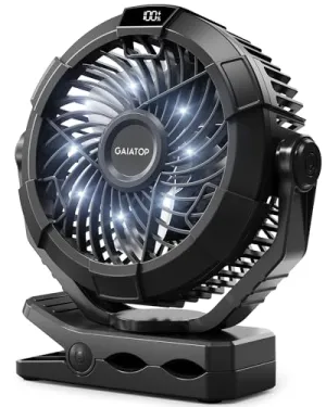 Portable Camping Fan w/ LED Lantern,360°Rotation & Clip on for Desk