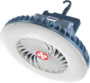 Portable Camping Fan with LED Lights, Rechargeable Battery Operated Silent USB Fan with Hanging Hook for Tent Car Emergency/Shelter/Outage/Camping