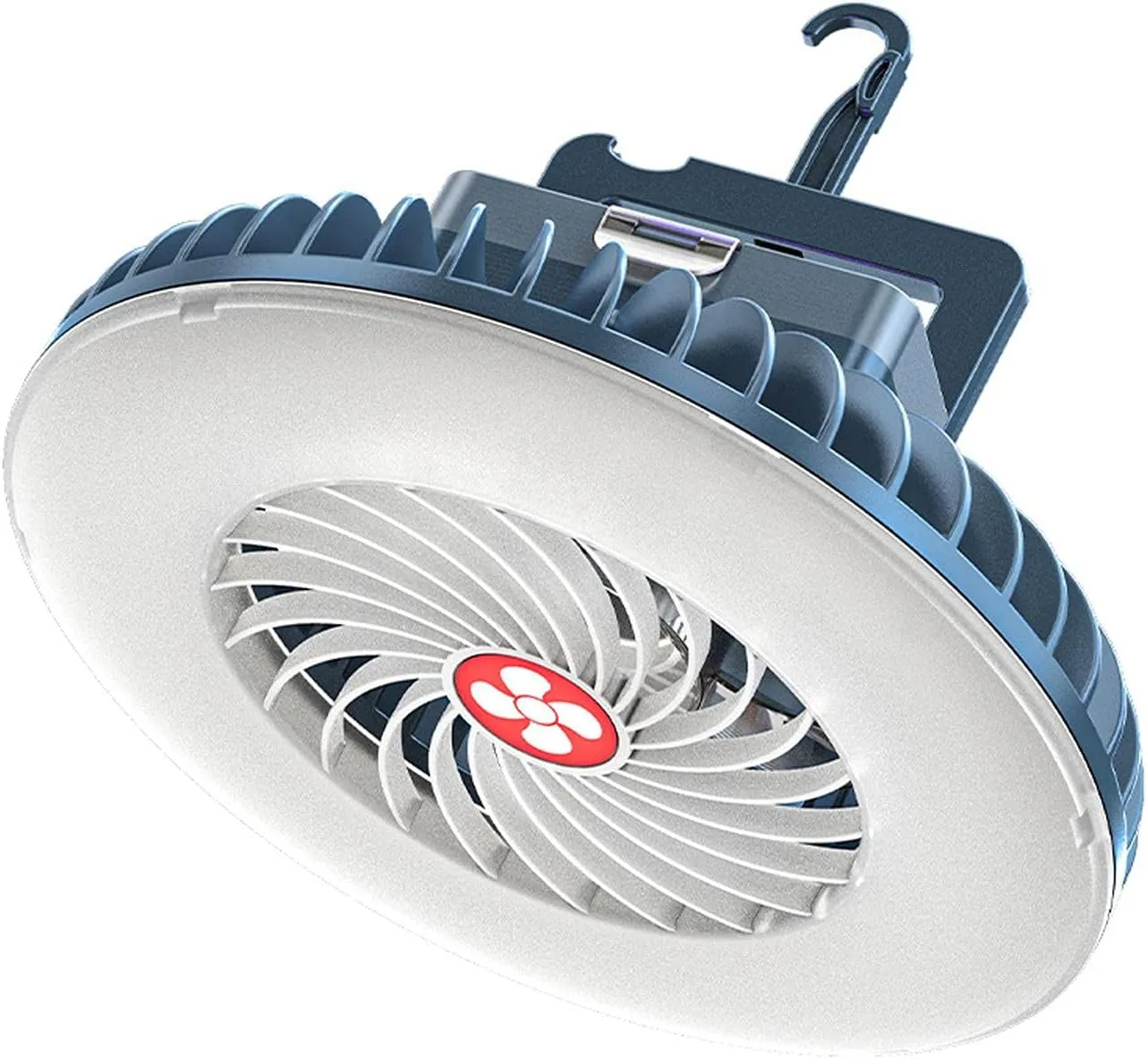Portable Camping Fan with LED Lights, Rechargeable Battery Operated Silent USB Fan with Hanging Hook for Tent Car Emergency/Shelter/Outage/Camping