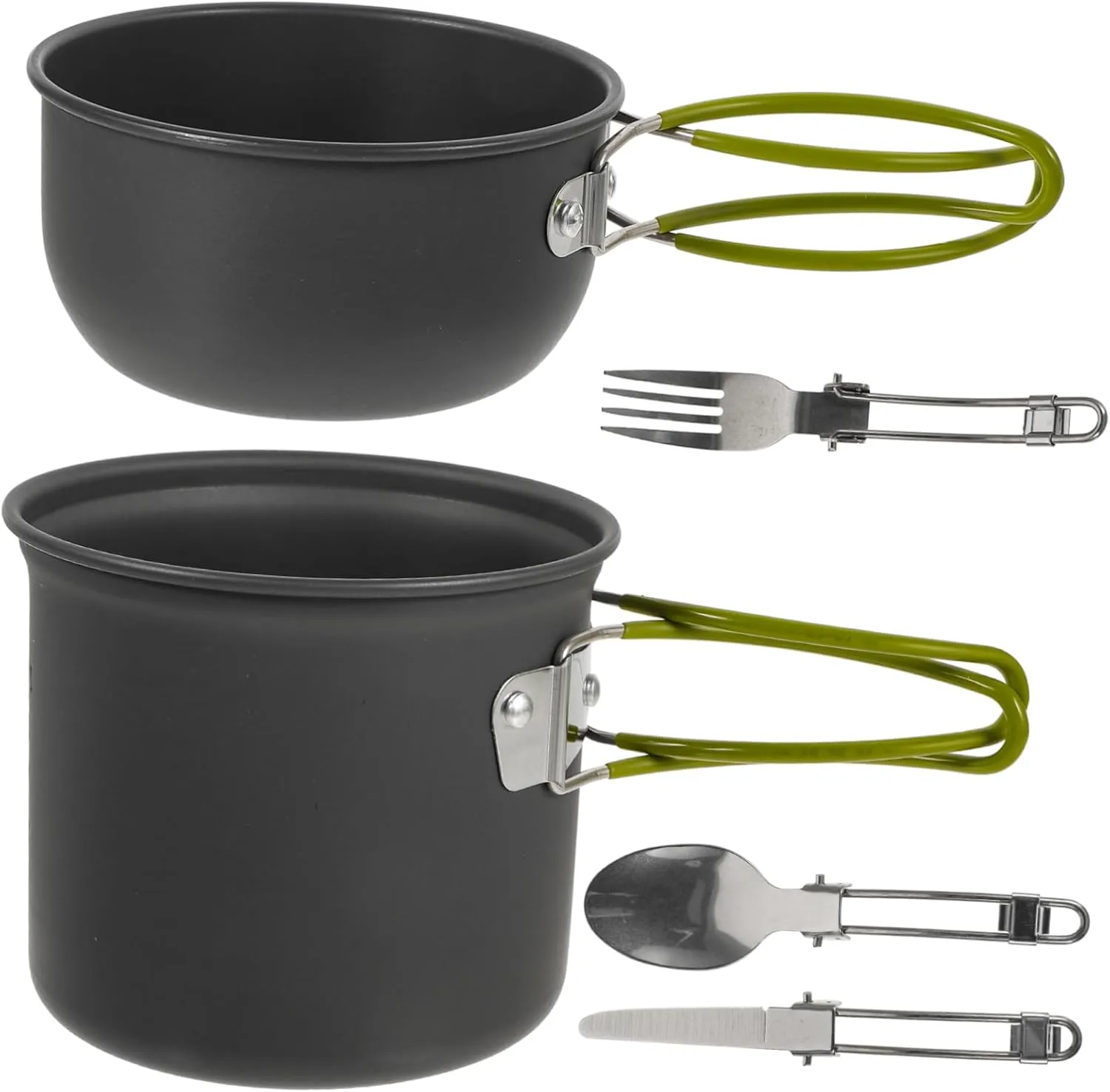 Portable Camping Pot Set of 2 Lightweight Aluminum Cookware Camping Cookware Stainless Steel Rivets
