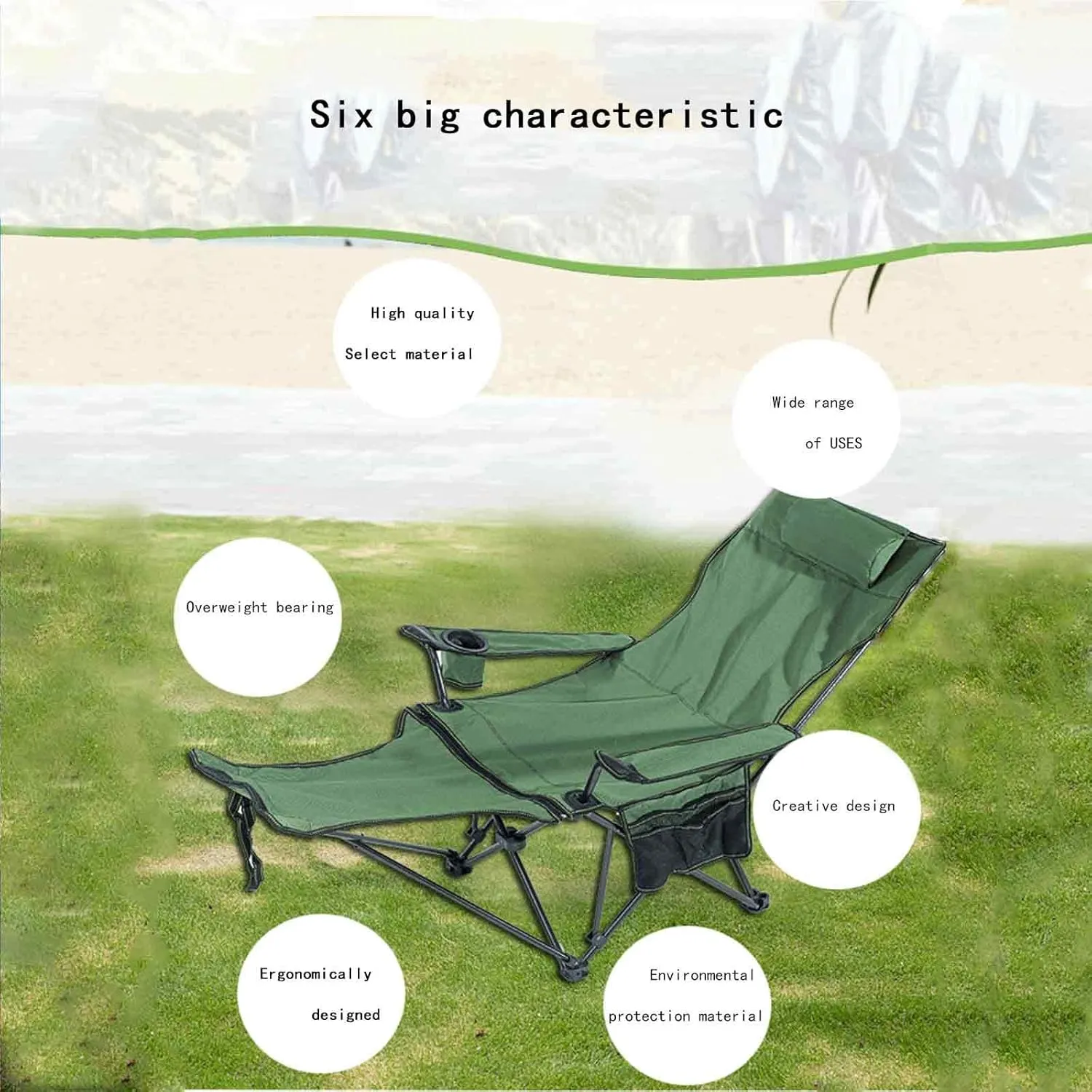 Portable Chair with Footrest Materials,Reclining and Sitting,Camping Chairs,Suitable for Beachespicnicsetc,Bearing 220 Pounds