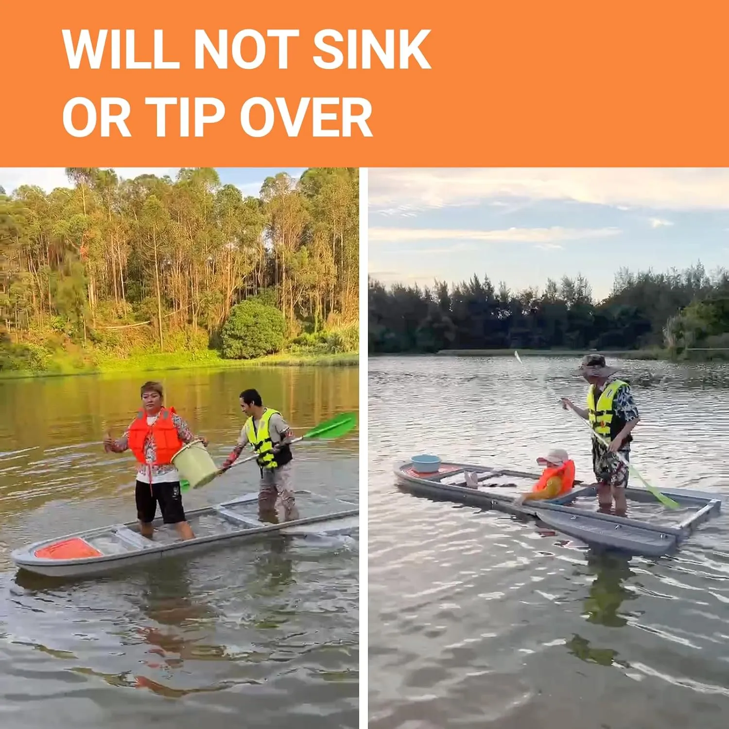 Portable Fishing Boat with Foldable Modular, Fits in SUVs and Pickup Trucks, 1700lb Capacity Pontoon Boat for 3-6 Adults, Won't Capsize or Sink, Supports Motor, Ideal for Angling and Rescuing, Gray