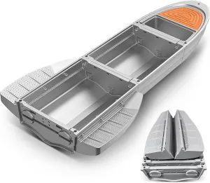 Portable Fishing Boat with Foldable Modular, Fits in SUVs and Pickup Trucks, 1700lb Capacity Pontoon Boat for 3-6 Adults, Won't Capsize or Sink, Supports Motor, Ideal for Angling and Rescuing, Gray
