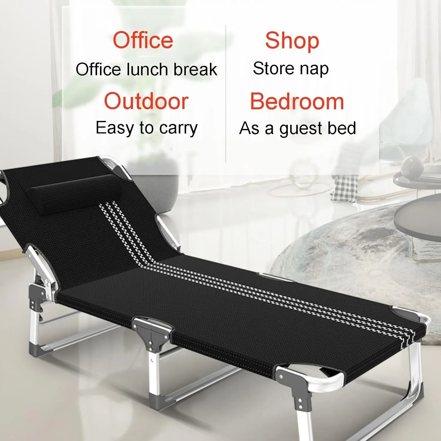 Portable Folding Bed 5 Gears Adjustable Folding Camping Bed with Mattress Cots for Camping Support 200kg Lounge Chair