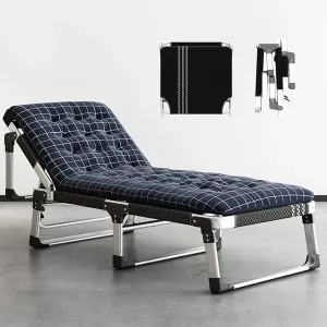 Portable Folding Bed 5 Gears Adjustable Folding Camping Bed with Mattress Cots for Camping Support 200kg Lounge Chair